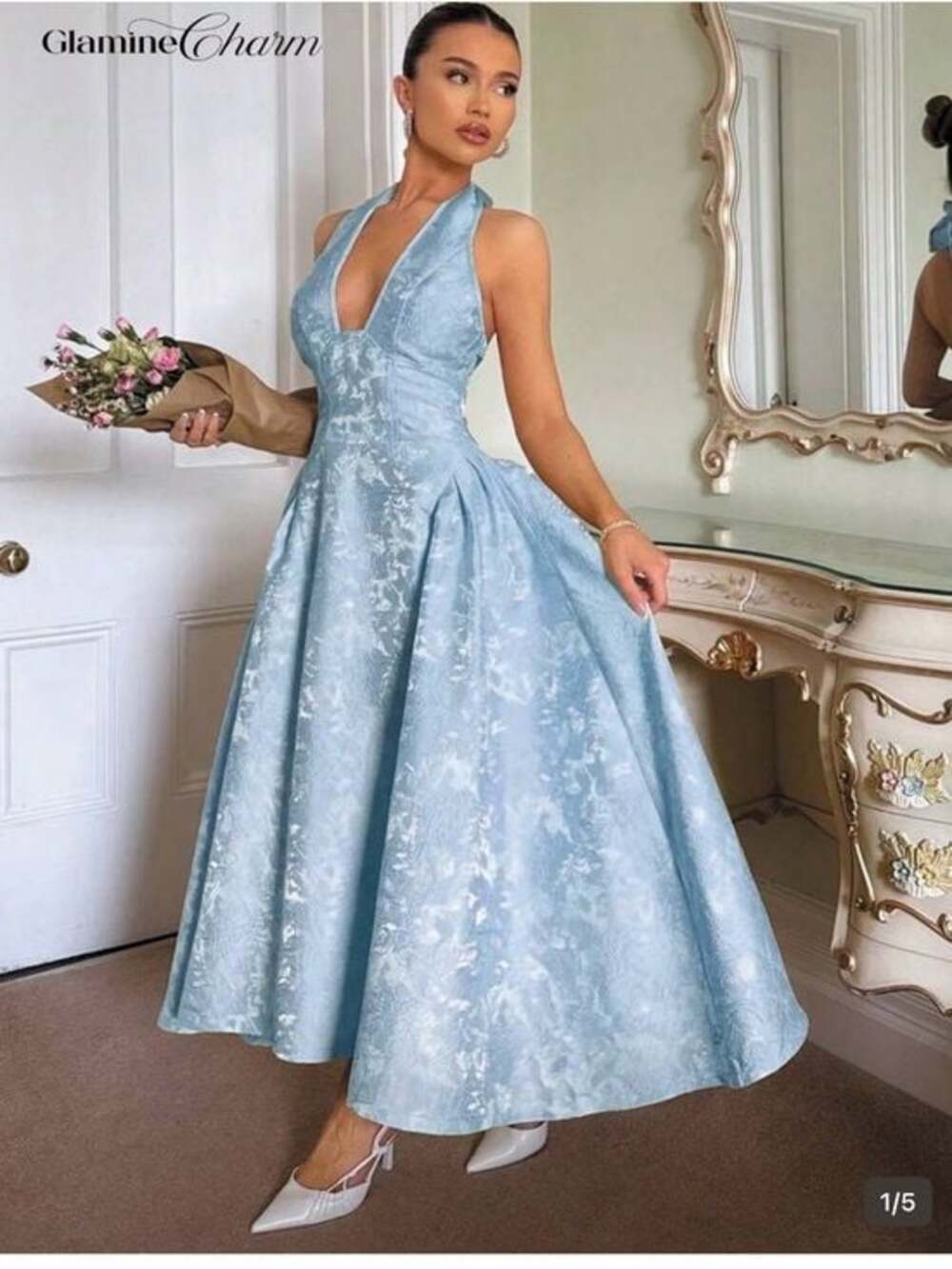 Light Blue Halter A-Line Dress